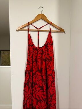 Mikoh Red Tropical Print Slip Dress